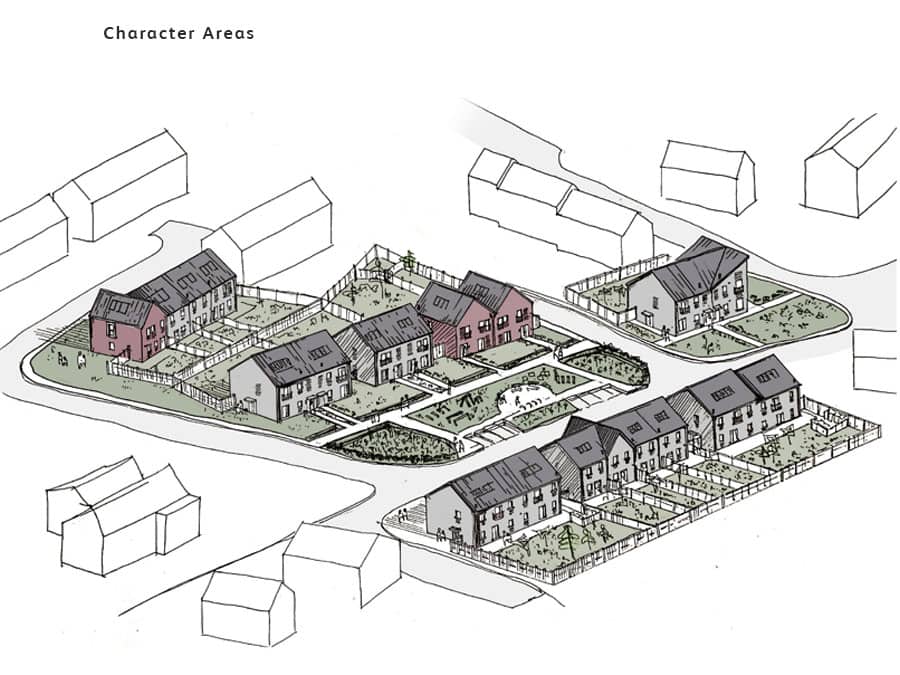 Masterplan of new build affordable homes designed to the Passivhaus Standard sketch