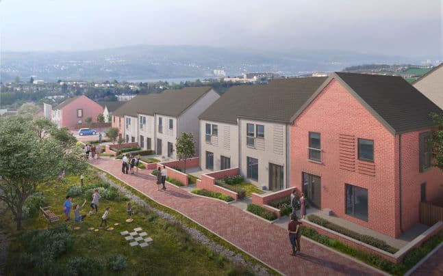 Masterplan of new build affordable homes designed to the Passivhaus Standard CGI