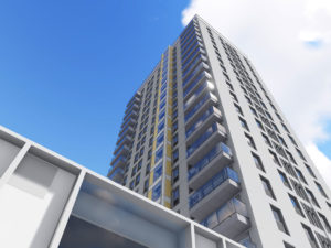 CGI of Denning Point illustrating the completed re-clad building